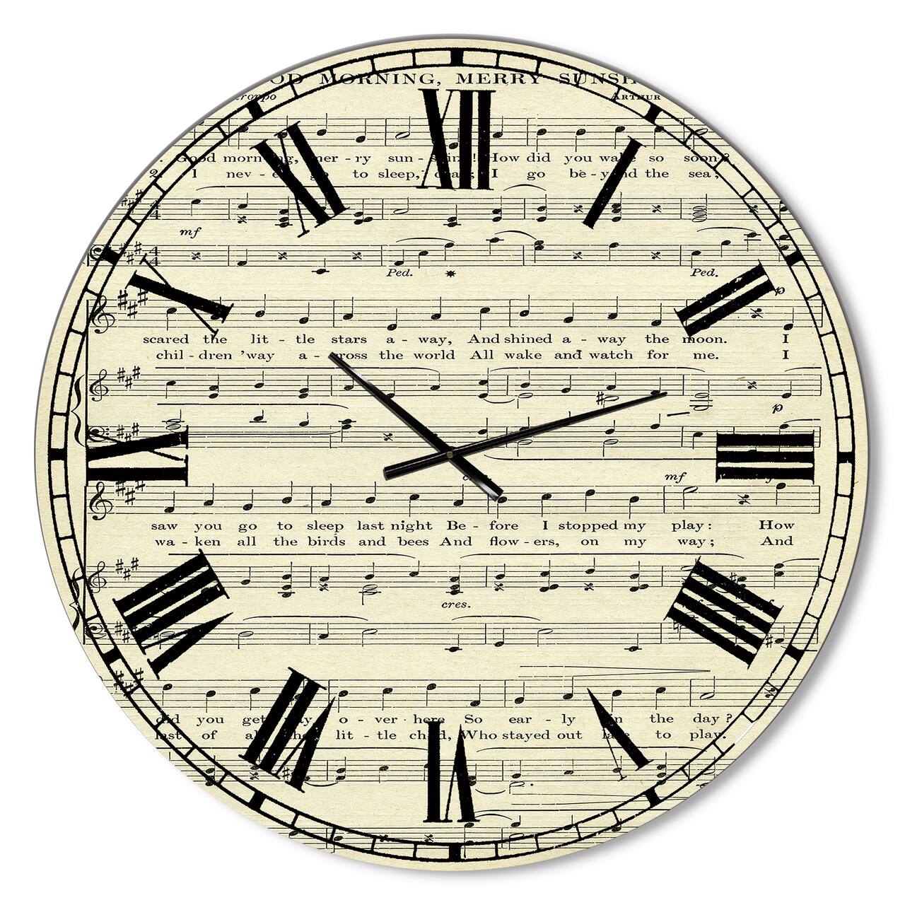 Designart 'Goodmorning Merry Sunshine Music Score Large Cottage Wall Clock